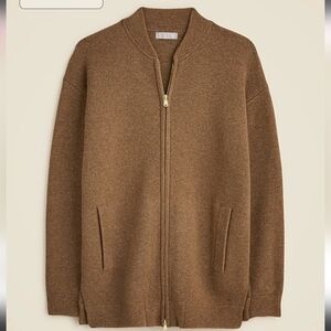 J.crew Sz M Full-zip flight sweater-jacket Lambswool CM693 Heather Rich Camel